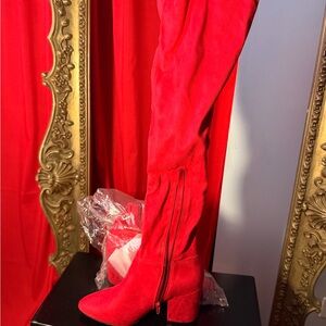 ALDO RED Suede Over Knee Boots Size 7.5
